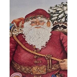 Nadine Harper Santa Claus Art Print 1991 Winter Animals Rustic Christmas Cute